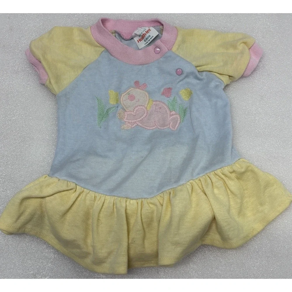Vintage Healthtex‎ One Piece Dress Romper Sz 6 Months Flowers Mini Gardener